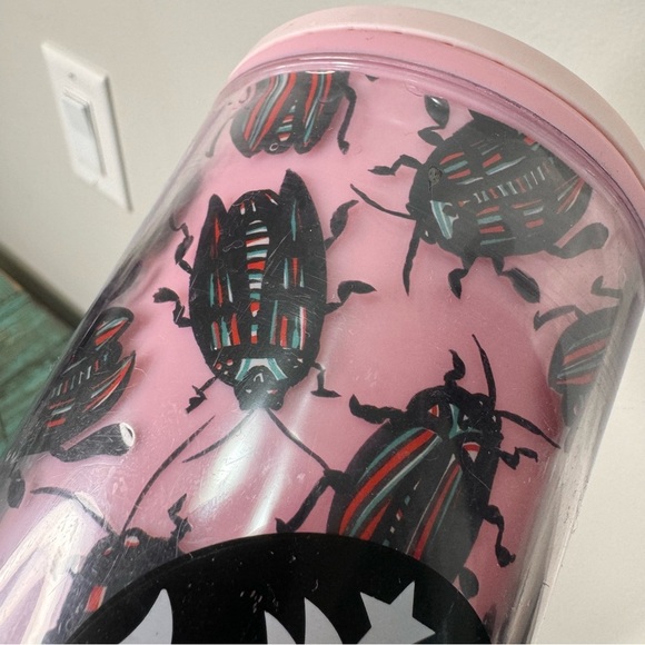 Starbucks Beetle Tumbler Bug Roach Pink Drink Coffee Cup Black Lid No Straw - Picture 4 of 9